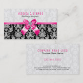 Carte De Visite Damas Florales Noir & Blanc Avec Bow Rose (Devant / Derrière)
