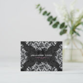 Carte De Visite Damas florales noires et blanches 3 Wedding planne (Debout devant)