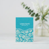 Carte De Visite Damas florales turquoise et blanche à 2 Customises (Debout devant)