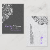 Carte De Visite Damas Gris Avec Dentelle Florale Blanche Réversibl (Devant / Derrière)