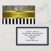 Carte De Visite Damas Gris Or, Ruban Or Blancs Noir (Devant / Derrière)