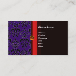 Carte De Visite DAMAS MONOGRAMME CLASSE noir topaze orange,