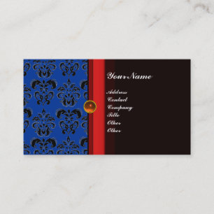 Carte De Visite DAMAS MONOGRAMME CLASSE noir topaze orange,