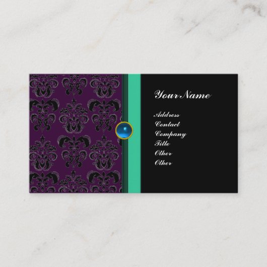 Carte De Visite DAMAS MONOGRAMME CLASSE ,saphir noir (Devant)