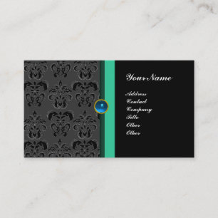 Carte De Visite DAMAS MONOGRAMME CLASSE ,saphir noir