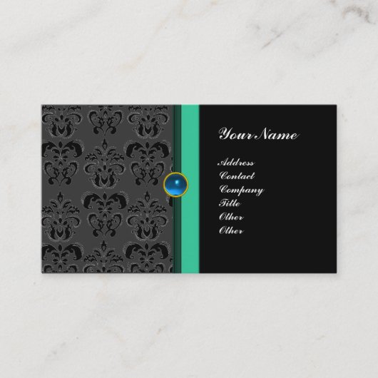 Carte De Visite DAMAS MONOGRAMME CLASSE ,saphir noir (Devant)