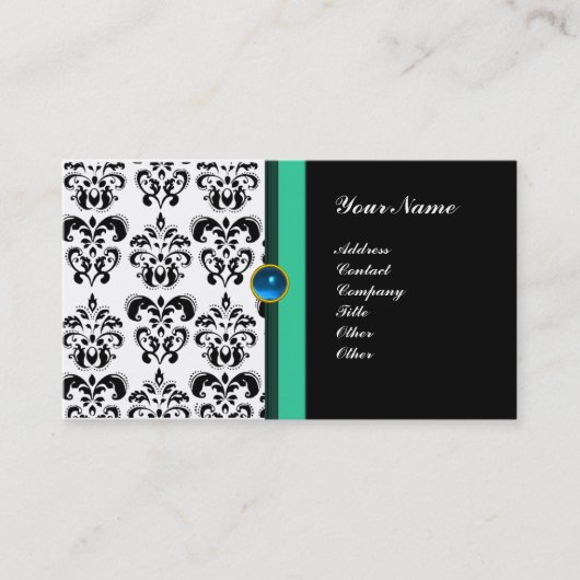 Carte De Visite DAMAS MONOGRAMME CLASSE ,saphir noir (Devant)