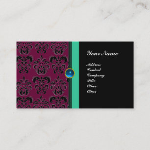 Carte De Visite DAMAS MONOGRAMME CLASSE ,saphir noir