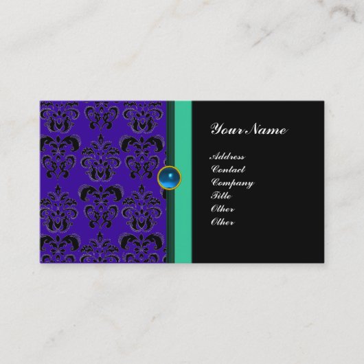 Carte De Visite DAMAS MONOGRAMME CLASSE ,saphir noir (Devant)
