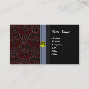 Carte De Visite DAMAS MONOGRAMME CLASSE topaze noire jaune