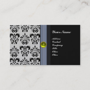 Carte De Visite DAMAS MONOGRAMME CLASSE topaze noire jaune