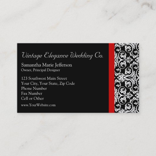 Carte De Visite Damas noir/blanc avec accent rouge (Devant)