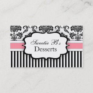 Carte de visite Damas noir et blanc avec rose