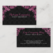 Carte De Visite Damas Noir Et Maron Rouge Dentelle Florale (Devant / Derrière)