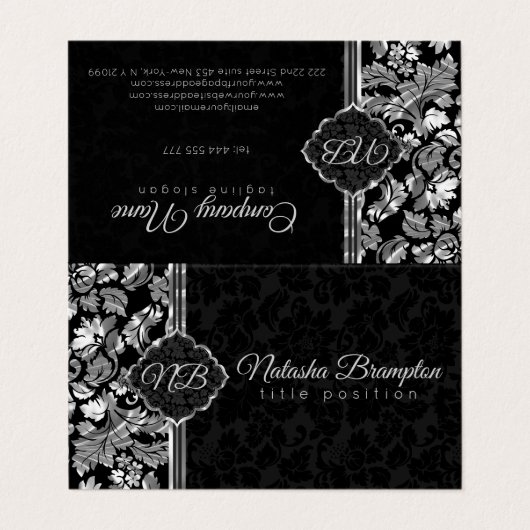 Carte De Visite Damas Noirs Et Argent (Extérieur déplié)