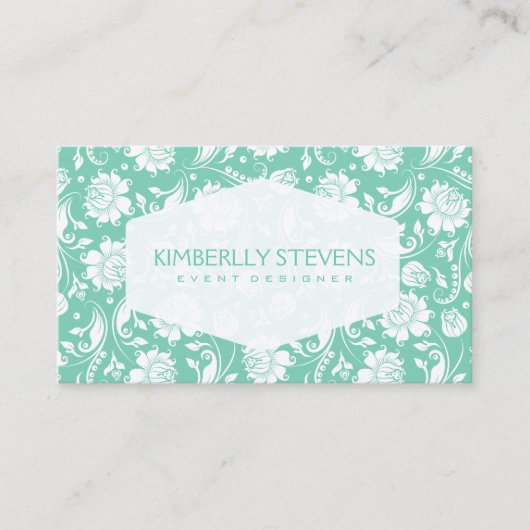 Carte De Visite Damas Ornées Florales Blanches Et Monnaies Vertes (Devant)