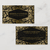 Carte De Visite Damas Ornées Florales Noires Et Or (Devant / Derrière)