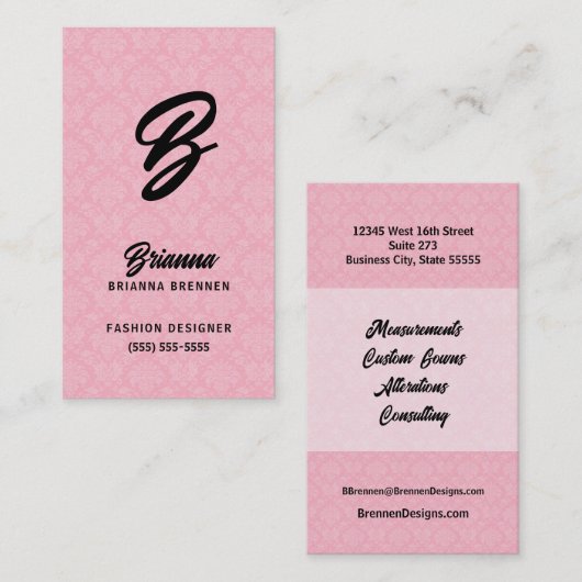 Carte De Visite Damas rose Monogramme (Devant / Derrière)