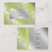 carte de visite Damas vert citron sur ton argent (Devant / Derrière)
