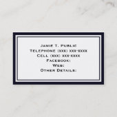 Carte De Visite Damask Bleu Blancs, Bleu Ruban, Or \Étiquette (Dos)