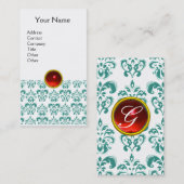Carte De Visite DAMASK BLUE MONOGRAM rouge rubis blanc clair (Devant / Derrière)