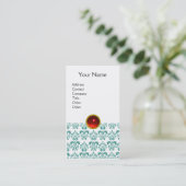 Carte De Visite DAMASK BLUE MONOGRAM rouge rubis blanc clair (Debout devant)