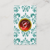 Carte De Visite DAMASK BLUE MONOGRAM rouge rubis blanc clair (Dos)