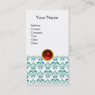 Carte De Visite DAMASK BLUE MONOGRAM rouge rubis blanc clair