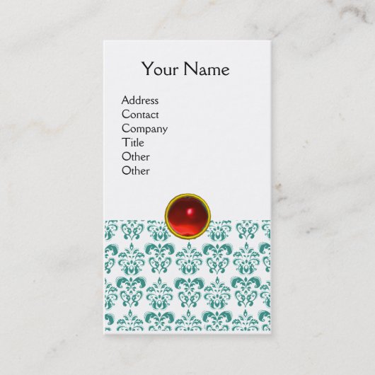 Carte De Visite DAMASK BLUE MONOGRAM rouge rubis blanc clair (Devant)