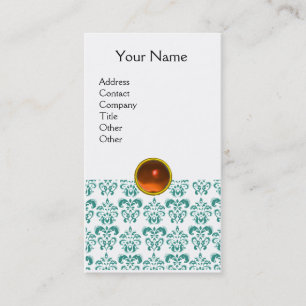 Carte De Visite DAMASK BLUE MONOGRAMME orange