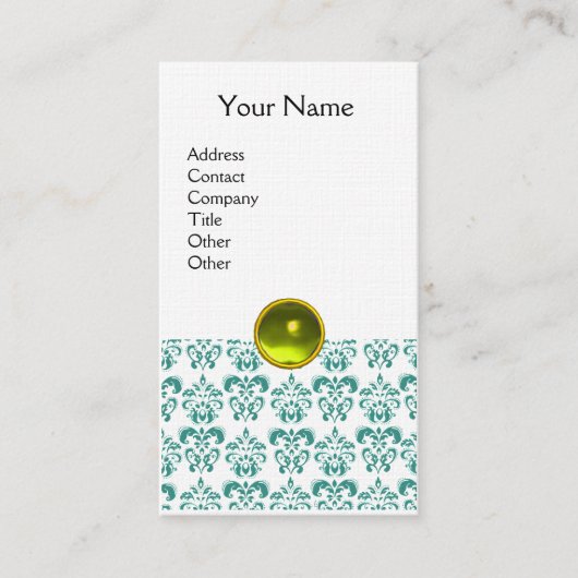 Carte De Visite DAMASK BLUE MONOGRAS Jeu lin jaune (Devant)