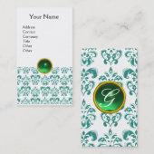 Carte De Visite DAMASK BLUE MONOGRAS Jeu vert blanc (Devant / Derrière)