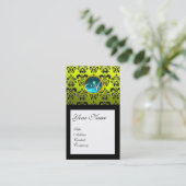 Carte De Visite DAMASK CARRÉ MONOGRAM, bleu aquamarine jaune (Debout devant)