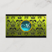 Carte De Visite DAMASK CARRÉ MONOGRAM, bleu aquamarine jaune (Dos)