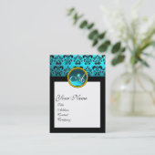 Carte De Visite DAMASK CARRÉ MONOGRAM, bleu turquase aquamarine (Debout devant)