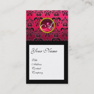 Carte De Visite DAMASK CARRÉ MONOGRAM, fuchsia, rubis rouge