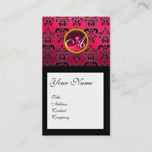 Carte De Visite DAMASK CARRÉ MONOGRAM, fuchsia, rubis rouge (Devant)