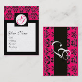 Carte De Visite DAMASK CARRÉ MONOGRAM rose chaud Fuchsia Pearl (Devant / Derrière)
