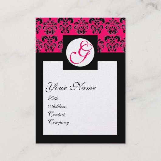 Carte De Visite DAMASK CARRÉ MONOGRAM rose chaud Fuchsia Pearl (Devant)