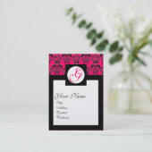 Carte De Visite DAMASK CARRÉ MONOGRAM rose chaud Fuchsia Pearl (Debout devant)