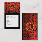 Carte De Visite DAMASK CARRÉ MONOGRAM, rubis rouge (Devant / Derrière)