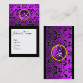 Carte De Visite DAMASK CARRÉ MONOGRAM, violet, améthyste violet (Devant / Derrière)