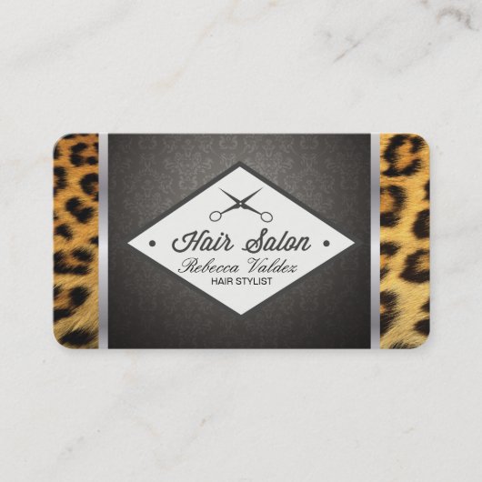 Carte De Visite Damask / Cheetah Print / Silver Trim (Devant)