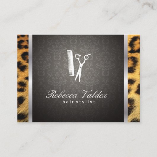 Carte De Visite Damask / Cheetah Print / Silver Trim (Devant)