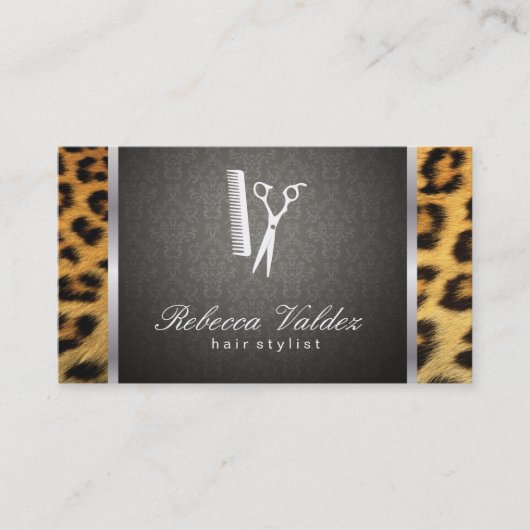 Carte De Visite Damask / Cheetah Print / Silver Trim (Devant)