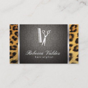 Carte De Visite Damask / Cheetah Print / Silver Trim