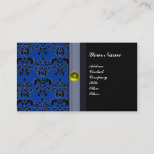 Carte De Visite DAMASK CLASSE MONOGRAMME topaze jaune bleu vert
