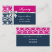 Carte De Visite Damask Faux Sliver Ruban Marine Blue Fuchsia Insér (Devant / Derrière)