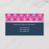 Carte De Visite Damask Faux Sliver Ruban Marine Blue Fuchsia Insér (Dos)