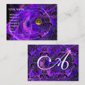 Carte De Visite DAMASK FRACTAL MONOGRAM jaune perle violette (Devant / Derrière)